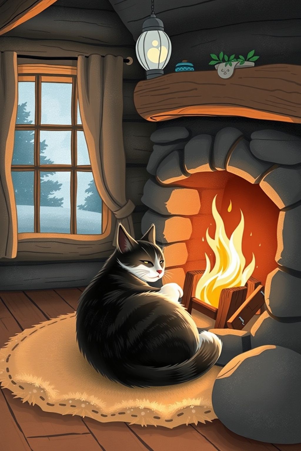 Fireside Comfort: A Cat's Cozy Retreat