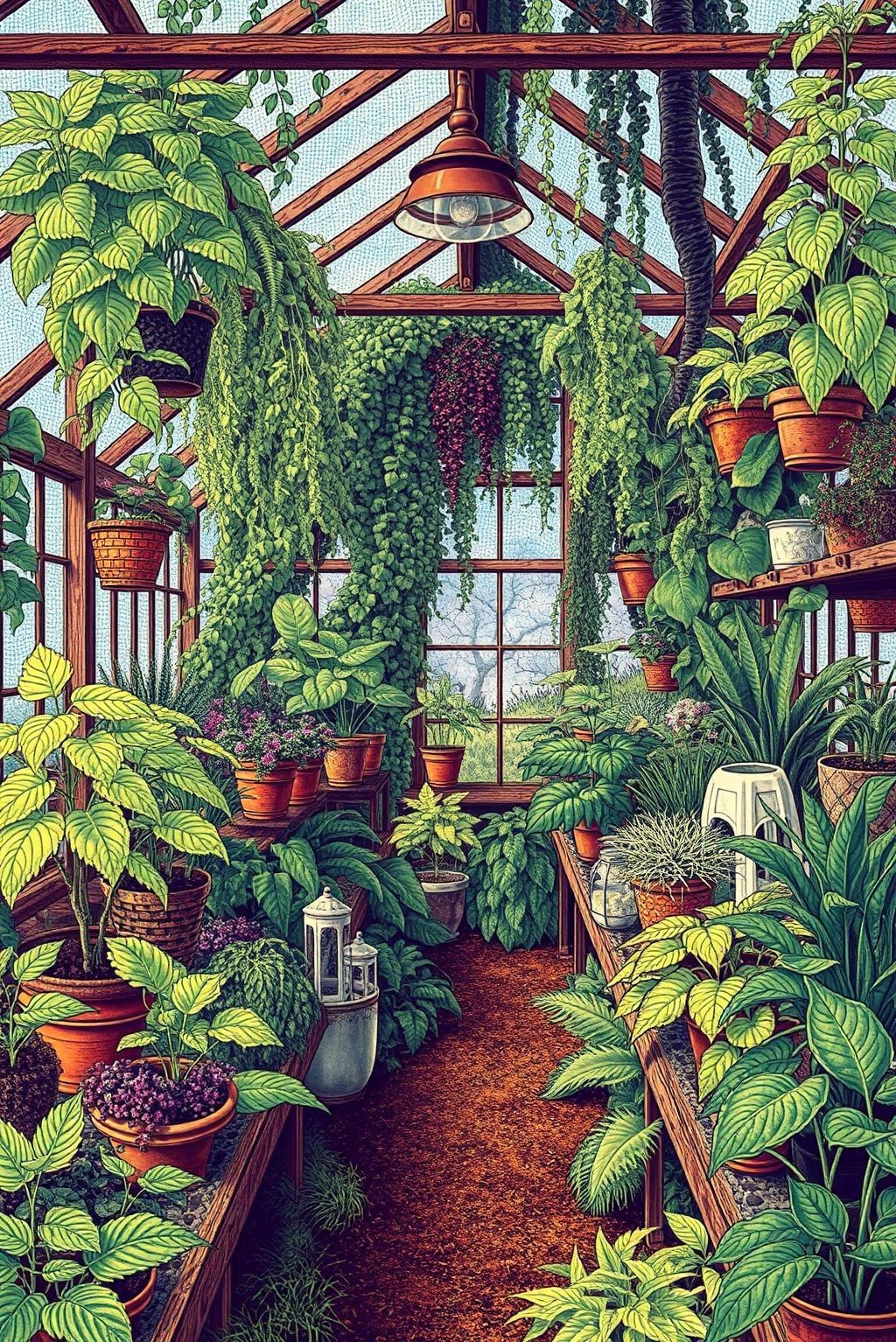 Verdant Sanctuary: A Pointillist Garden Escape