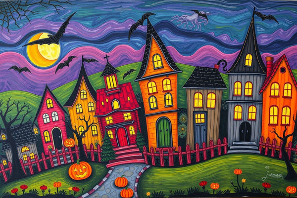 Spooky Village Folk Art Puzzle